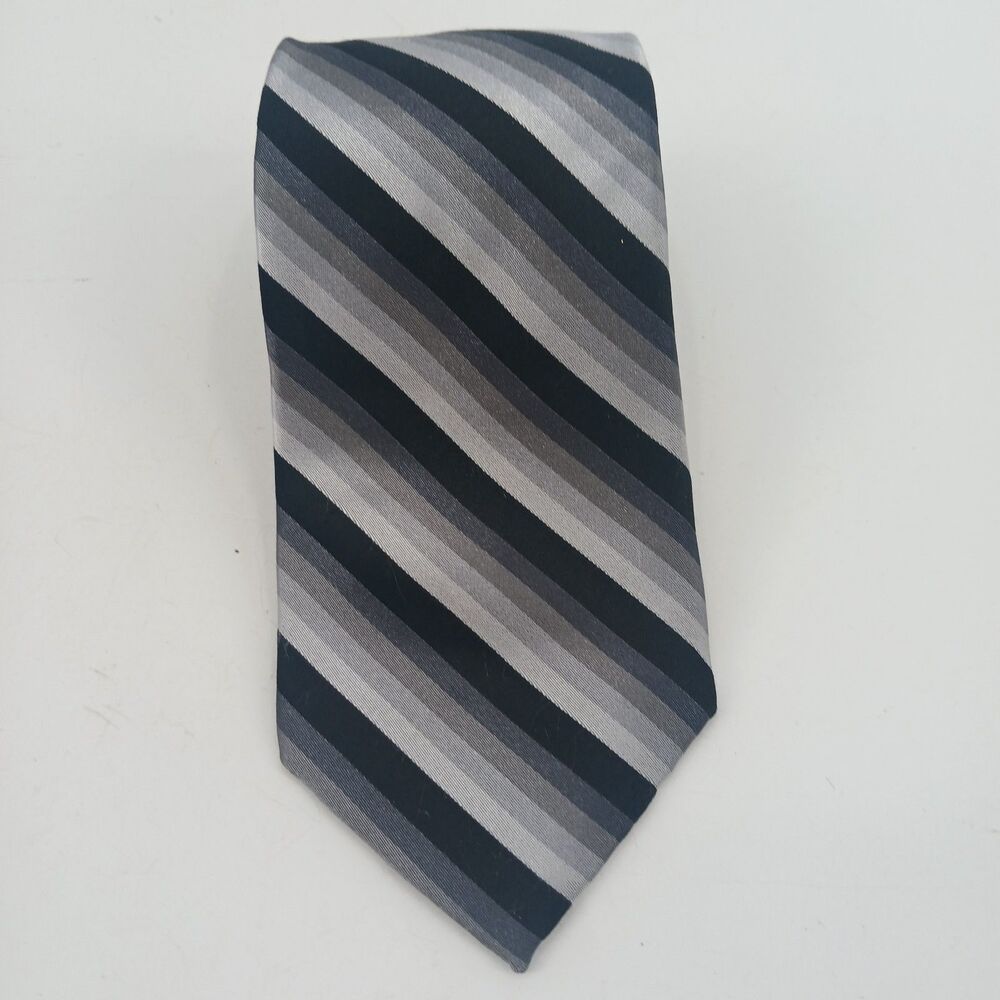 mens George Mason Silver & Black grey Striped 100% Silk Necktie suit accessories